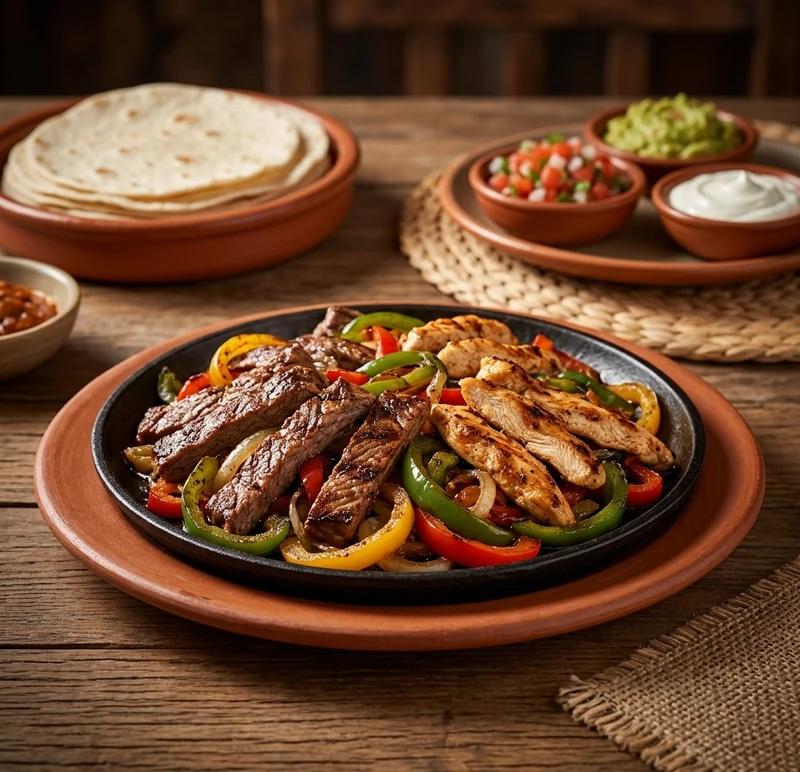 Sizzling fajitas with peppers, onions, rice and beans at Casa Azul on Sunset Drive, St. Thomas
