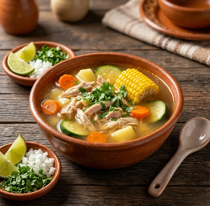 Sopa de pollo Mexican chicken soup with rice and vegetables at Casa Azul, St. Thomas