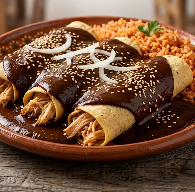 Chicken enchiladas in house mole with crema and queso fresco at Casa Azul, St. Thomas